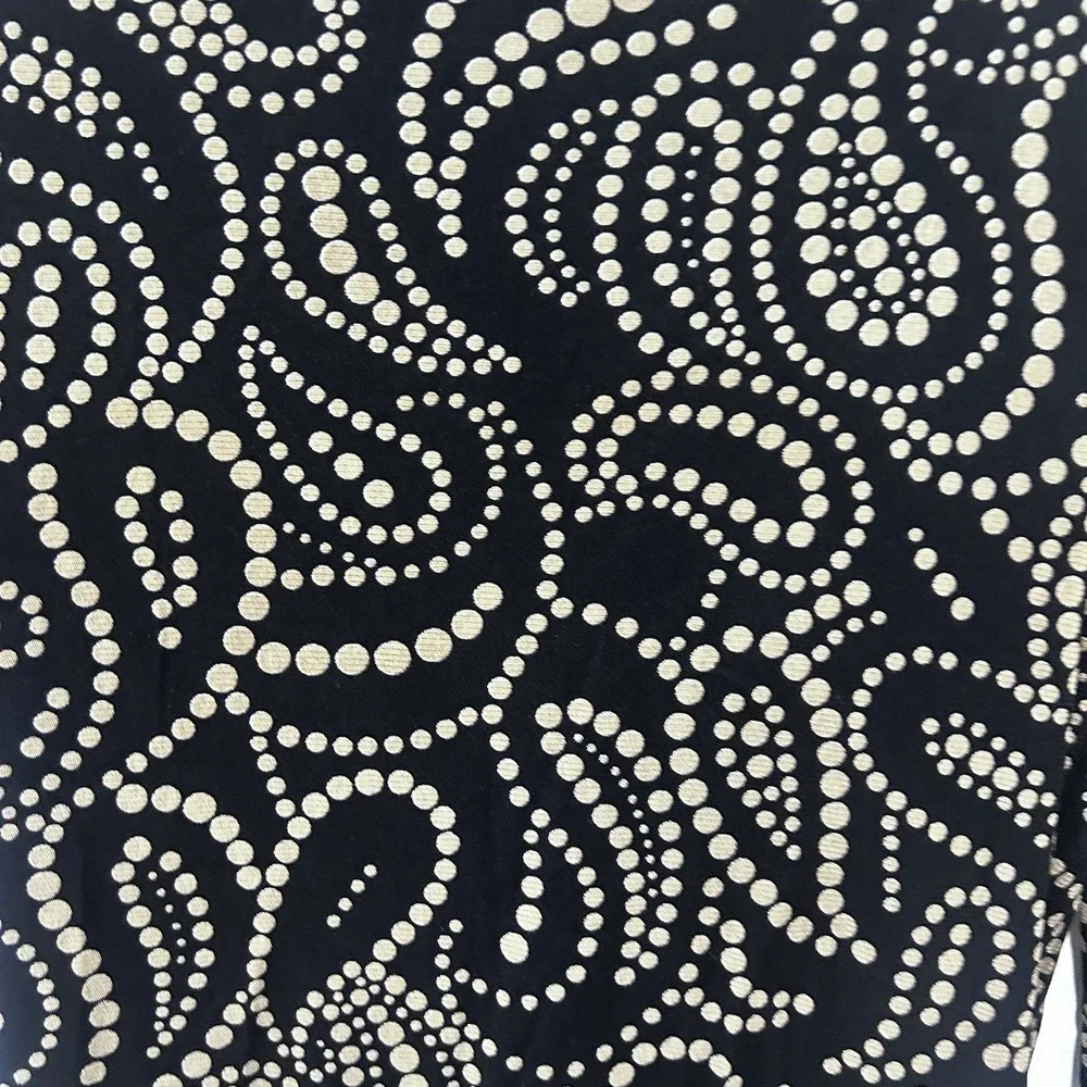 INC International Concepts Black Faux Wrap Blouse Beige Dot Paisley Pattern M